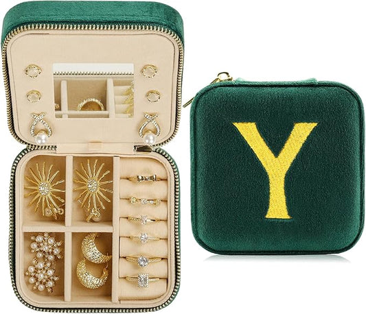 Jenria Christmas Gift for Women, Travel Jewelry Case for Women, Jewelry Organizer, Jewelry Box, Unique Gifts, Personalized Gifts for Her, Birthday Gifts for Mom, Teen Girl, Girlfriend, Green, Y