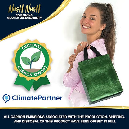 Nush Nush Set of 30 Shiny Green Gift Bags Bulk - Medium Size Reusable Gift Bags with Handles - Ideal for Adults and Kids Birthday Party Favors, Christmas, Weddings, Baby Shower Goodies - 8Wx4Dx10H