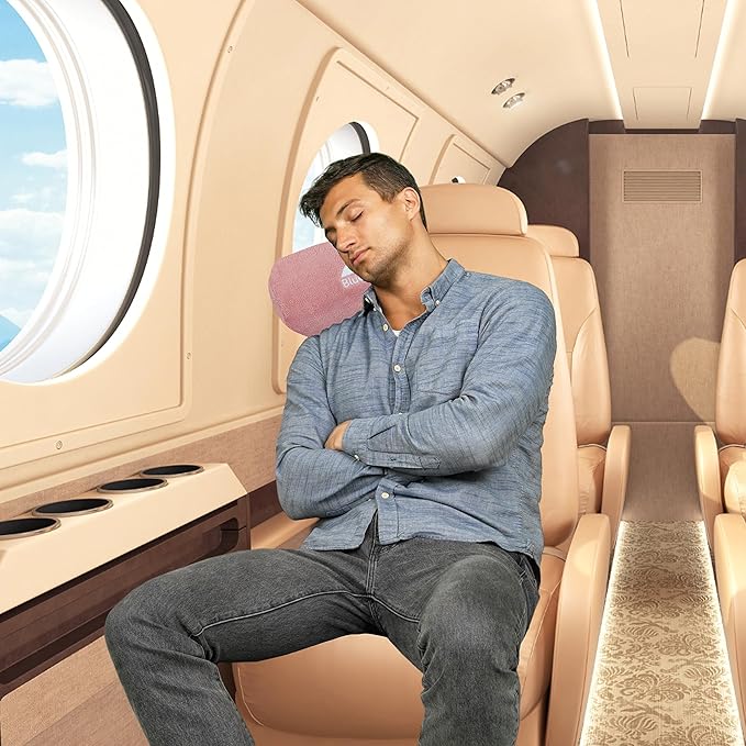 BlueHills Travel Blanket Pillow Rolled Premium Soft Plush Airplane Throw Traveling Gifts Compact in a Bag 70 X 48 inches Long Plane Flight Portable Lightweight Pink R02