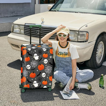 ANNA QUEEN Travel Pumpkin Spooky Halloween Luggage Cover Halloween Decorations Suitcase Protector Suitcase Cover Anti-Scratch,Stretchable Luggage Travel Bag Cover Washable