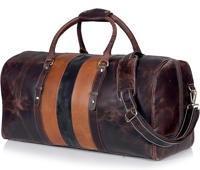 Genuine Leather Duffel Travel Overnight Weekend Leather Bag Sports Gym Duffel Luggage Travel Bag For Men And Women travelling cabin duffle Bags 24 Inch (retro)