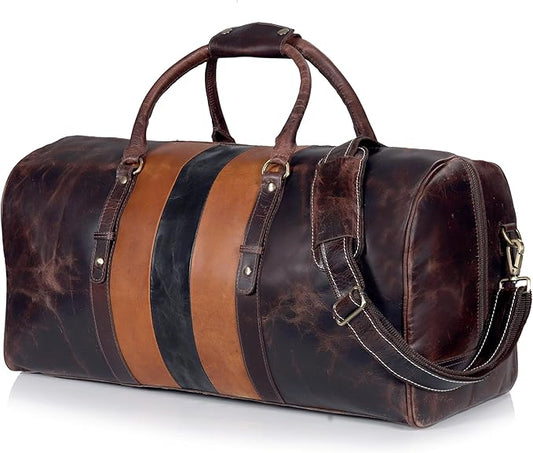 Genuine Leather Duffel Travel Overnight Weekend Leather Bag Sports Gym Duffel Luggage Travel Bag For Men And Women travelling cabin duffle Bags 24 Inch (retro)