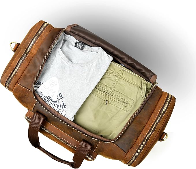 Leather Travel Bag with Trolley Strap,s Adjustable Shoulder Strap, Laundry Bag Travel Duffel Bag 22x11x12 by De Lira