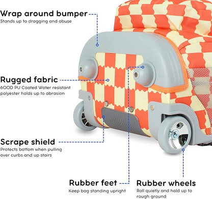 J World Sundance Laptop Rolling Backpack for Girls Boys. Roller Bookbag with Wheels, Wiggle Coral