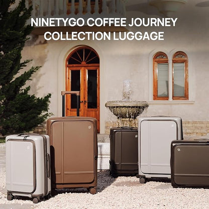 NINETYGO Large Checked Luggage 29 Inch, Flat Top Opening Checking In Luggage with Brake Wheels, Expandable, Coffee-Infused PC Hard Shell, Eco-Friendly, TSA Lock, 360° Spinner Wheels (Latte)