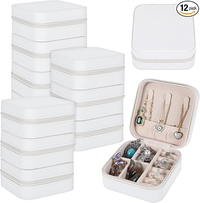 12 Pcs Mini Travel Jewelry Case Bridesmaid Proposal Gift Boxes Small Jewelry Organizer PU Leather Earring Organizer Box Bulk Travel Accessories Portable Travel Jewelry Holder