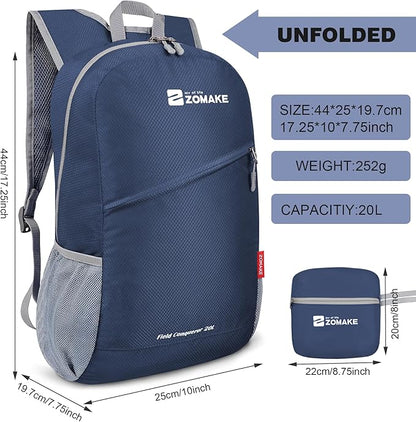 ZOMAKE Lightweight Packable Backpack 20L, Foldable Backpacks Small Daypack for Hiking Water Resistant Day Bag for Travel(Navy blue)