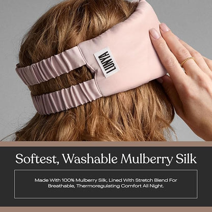 Lunya Weighted Silk Sleep Mask – Mulberry Silk Eye Cover with Cooling Glass Beads, Noise-Reducing Fit, Washable Fabric, and Travel Pouch – Sleeping Mask for Men and Women - Delicate Pink - Large