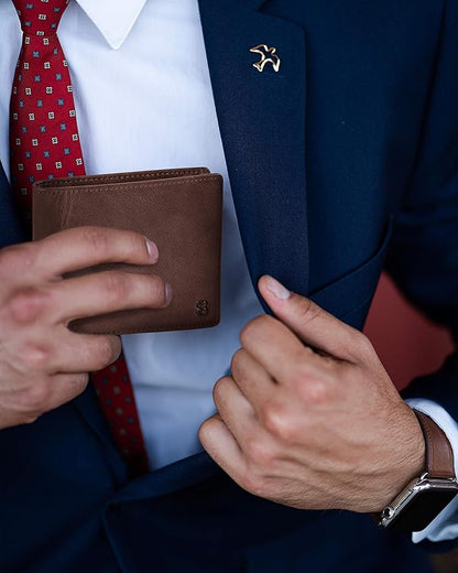 SERMAN BRANDS 2 ID Window Wallet for Men RFID Blocking Leather, Bifold Top Flip, Extra Capacity Travel Wallet