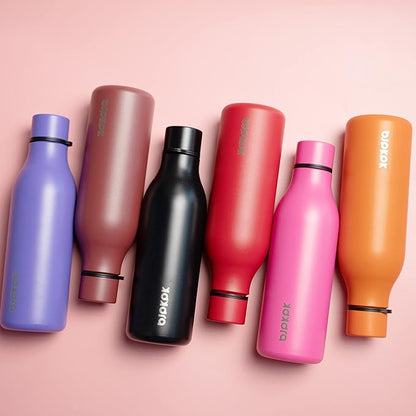 BJPKPK Insulated Water Bottles, 18 oz Stainless Steel Metal Water Bottle with Strap, BPA Free Leak Proof Jugs, Mugs, Flasks, Reusable Thermal Flasks for Sports & Travel, Purple