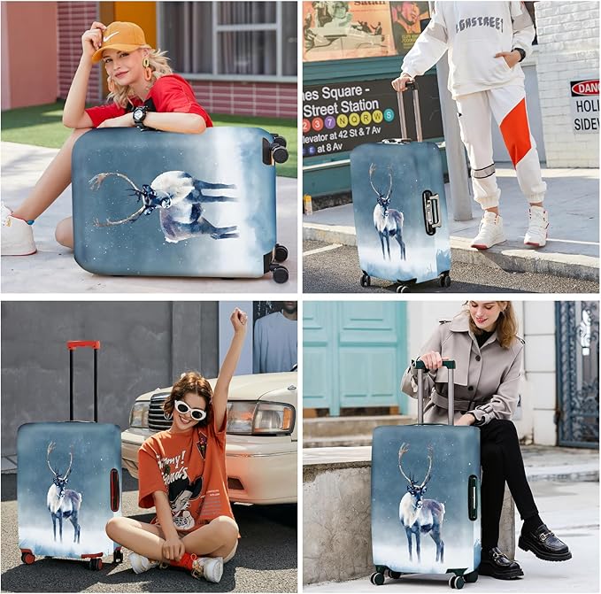 FOREVER QUEEN Winter reindeer Luggage Cover Suitcase Protector Suitcase Cover Anti-Scratch,Stretchable Bag Cover Washable Durable Polyester