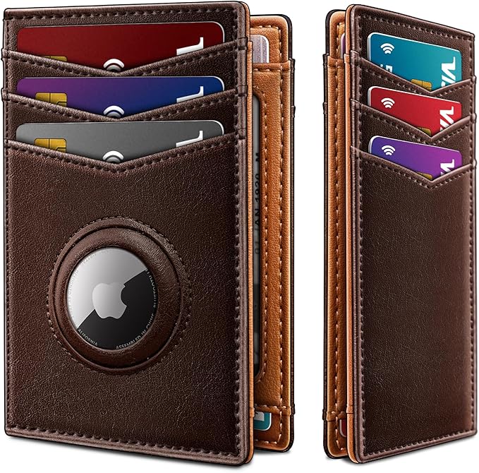 Airtag Slim Leather Wallet for Men - 12-Card Capacity, Magnetic Closure, Money Clip & Simplified Bill Compartment, RFID Blocking (4.3" x 3.0") | Gift Boxed