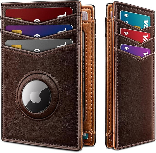 Airtag Slim Leather Wallet for Men - 12-Card Capacity, Magnetic Closure, Money Clip & Simplified Bill Compartment, RFID Blocking (4.3" x 3.0") | Gift Boxed