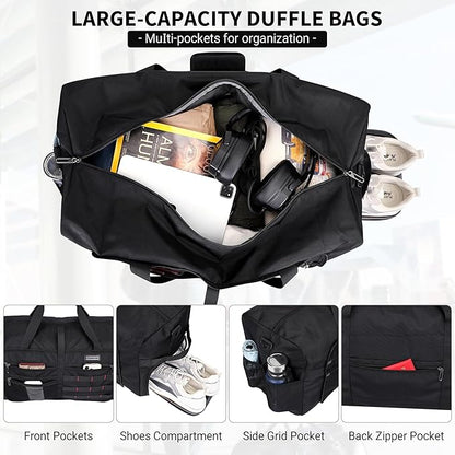 WITZMAN Foldable Duffle Bag for Travel 65L Lightweight Packable Duffel Bag with Shoes Compartment Overnight Bag for Men Women (B697 Black)
