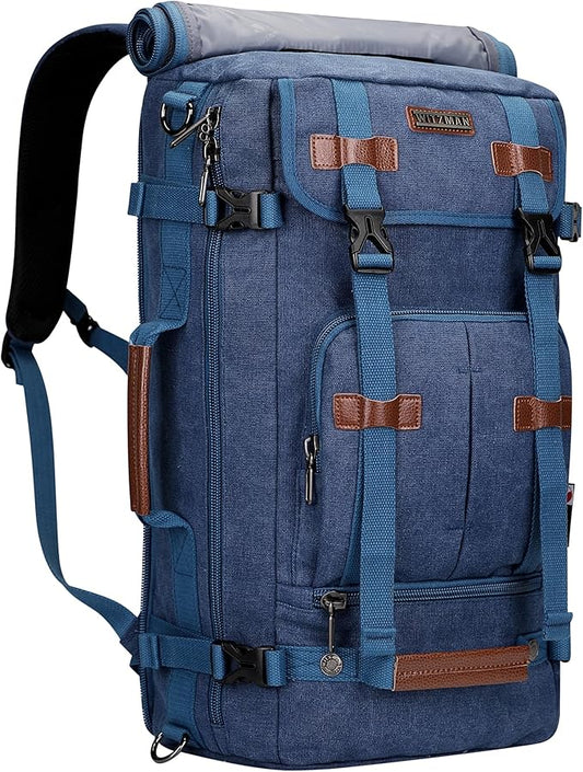 WITZMAN Canvas Backpack Vintage Travel Backpack Large Laptop Bags Convertible Shoulder Rucksack(A519-1 Classic Blue)