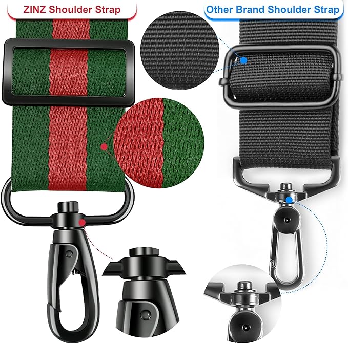 ZINZ 74" Shoulder Strap with Fixed Pad and Dual Balanced Buckles，Green-Red-Green Stripe