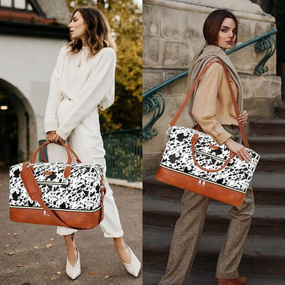 Weekender Bag for Women, Travel Duffel Bag Carry On Overnight Bag with Shoe Compartment Large Nylon Travel Weekend Tote Bag