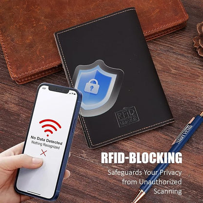 STAR VISTA Albatross Leather Travel Passport Holder, Minimalist Design, Full Grain Leather Case for Women and Men - Slim Passport Wallet, Bifold, RFID Blocking, Dark Chocolate