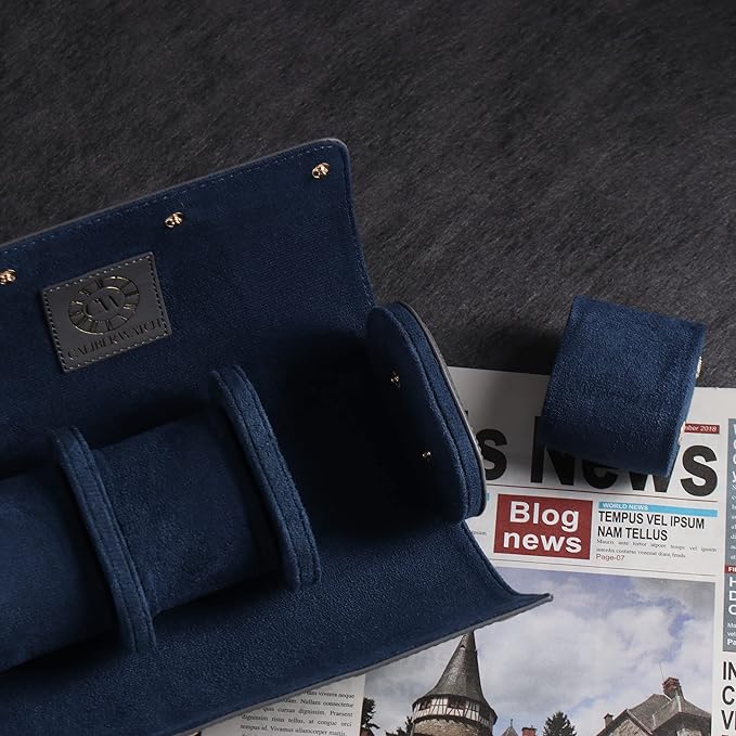 Genuine Napa Leather Watch Roll Travel Case for 3 Watches - Travel Watch Rolls and Leather Watch Display Cases with Velvet Interior - Watch Storage Organizer Men's