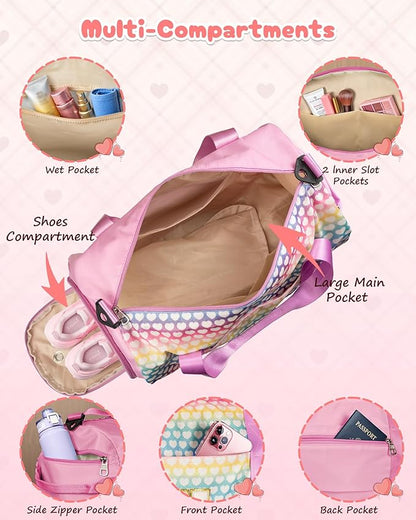 Christmas Gifts for Grandkids, Girls Travel Duffel Bag, Kids Initial Overnight Bags with Shoe Compartment, Personalized Weekender Bag with Makeup Pouch, Gift for 8 Year Old Girl (Letter S)