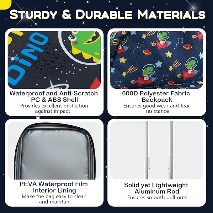 BABY JOY Kids Luggage, 5 Pieces Luggage Set w/ 16" Carry-on Hardshell Spinner Toddler Suitcase, 13" Backpack, Neck Pillow & Insulated Lunch Bag, Travel Kids Rolling Suitcase for Boys (Navy Astronauts)