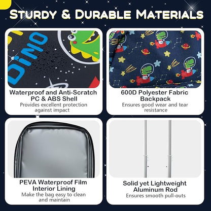 BABY JOY Kids Luggage, 5 Pieces Luggage Set w/ 16" Carry-on Hardshell Spinner Toddler Suitcase, 13" Backpack, Neck Pillow & Insulated Lunch Bag, Travel Kids Rolling Suitcase for Boys (Navy Astronauts)