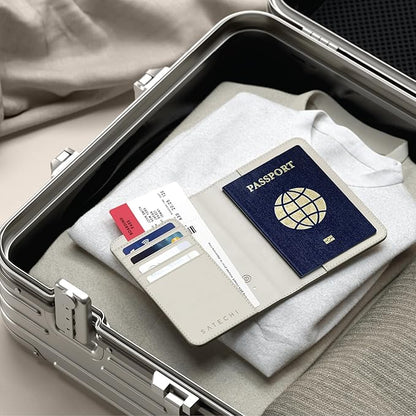 Satechi Passport Holder for Travel with Find My, Passport Cover with 4 Card Holder, Wireless Charging, and RFID protection – Travel Essential Vegan Leather Passport– Sand