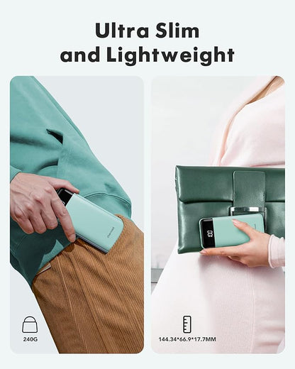 charmast Portable Charger with Built in Cables, Power Bank with Cords Wires, Slim 10000mAh Travel Battery Pack 6 Outputs 3 Inputs 5A Fast Charging for Samsung Google Pixel LG Moto iPhone iPad