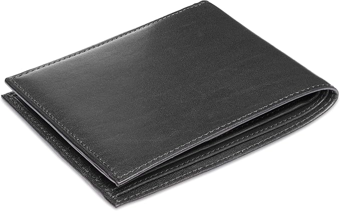 Bosca Men's Old Italian Leather Wallet RFID Blocking Modern Bifold Executive Design 8 Card Slots, Made in Italy - Black