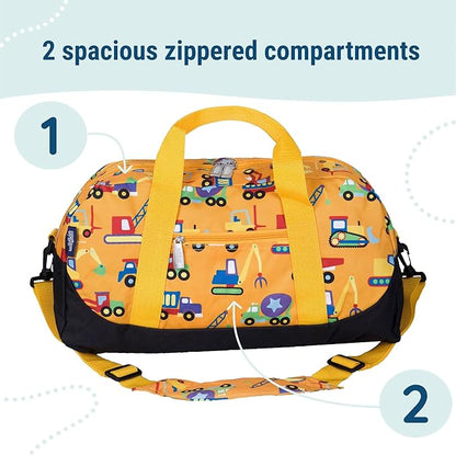 Wildkin Kids Overnighter Duffel Bag – Carry-On Size, Ideal for School & Sleepovers – Under Construction