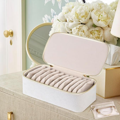 HofferRuffer Jewelry Box Organizer for Women Girls, Travel Jewelry Case with 12 Portable Zipper Bags, Jewelry Storage Ideal for Travel & Home Organization (12pcs-CreamWhite Velvet)