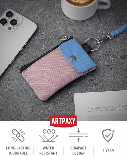 Minimalist Wallet For Mens Womens, Keychain RFID Blocking Zipper Small Wallet with ID Window 2 Lanyards,Water Resistant Travel Cash Card Coin Case Boys Girls