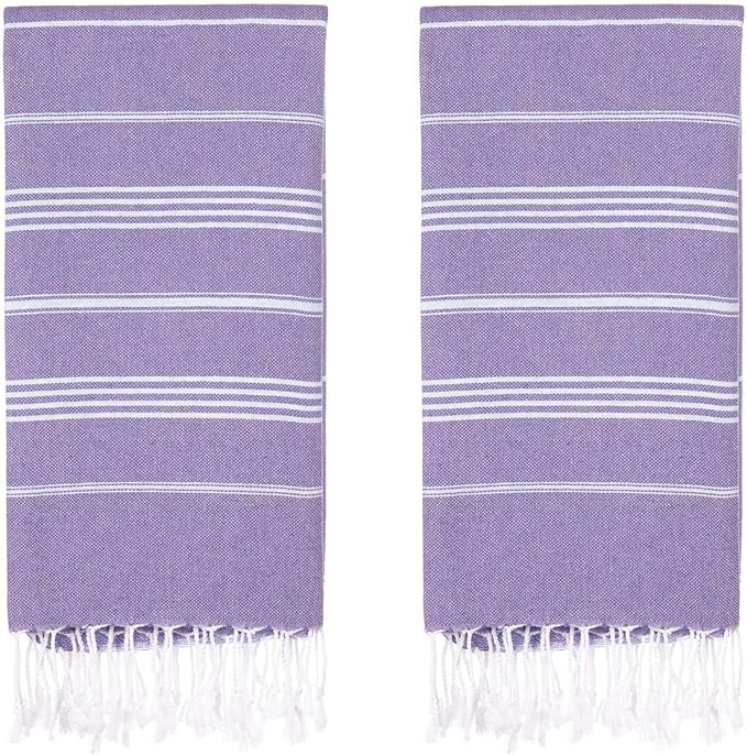 Turkish Beach Towels, Pack of 2 | Oversized, Quick Dry, Sand Free | 100% Cotton, Large 38x71 Towels for Beach, Pool, Travel | Ultra-Soft, Compact, and Absorbent | Purple