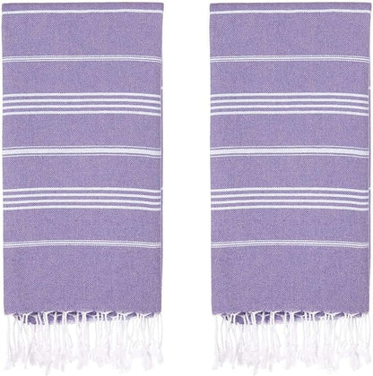 Turkish Beach Towels, Pack of 2 | Oversized, Quick Dry, Sand Free | 100% Cotton, Large 38x71 Towels for Beach, Pool, Travel | Ultra-Soft, Compact, and Absorbent | Purple