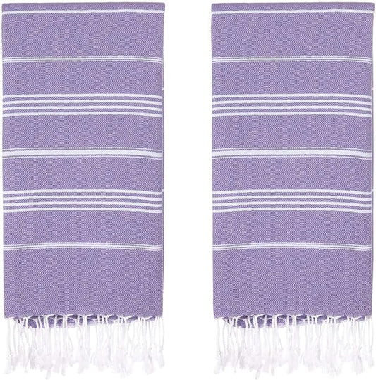 Turkish Beach Towels, Pack of 2 | Oversized, Quick Dry, Sand Free | 100% Cotton, Large 38x71 Towels for Beach, Pool, Travel | Ultra-Soft, Compact, and Absorbent | Purple