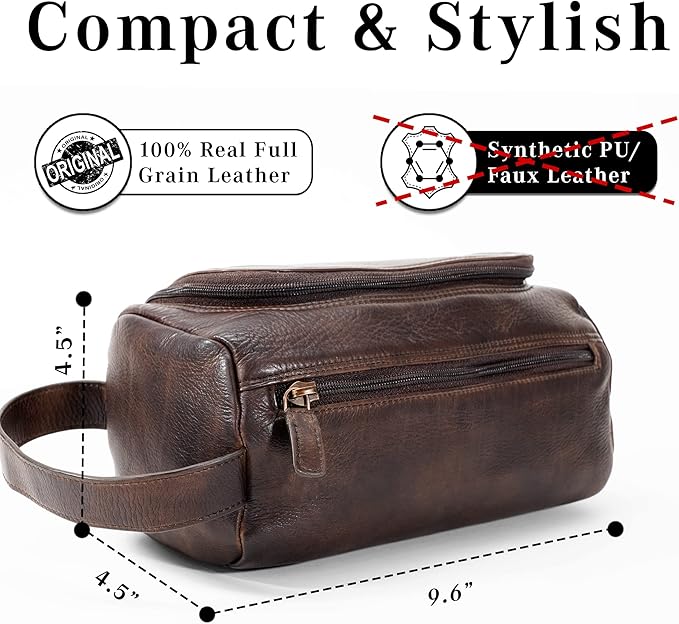 LUXEORIA Genuine Leather Toiletry Bags for Men and Women, Handmade Premium Leather Dopp Kit and Shaving Bag, Cosmetic Bag for Womens and Mens, Travel Essentials & Organizers