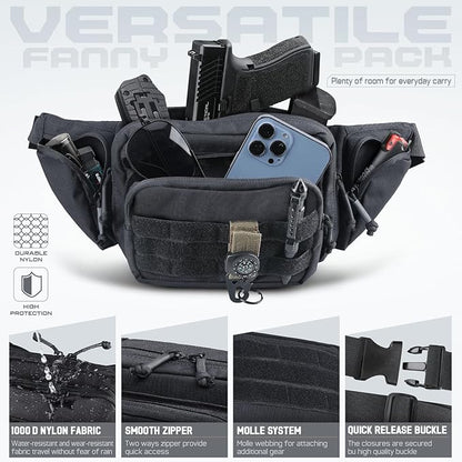 Tactical Fanny Pack for Men & Women, Concealed Carry Fanny Pack for Men, Adjustable Waist Bag, Compact Travel Belt Bag, CCW Fanny Pack with U.S Flag Patch