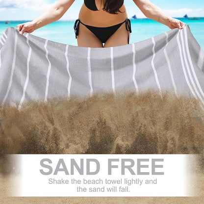 Genovega 6 Packs Oversized Turkish Beach Bath Towel Set Bulk 74"x38" Extra Large Sand Free Quick Dry Swim Camping Pool Clearance Towels Travel Blanket Adult Essentials Multi Stripe