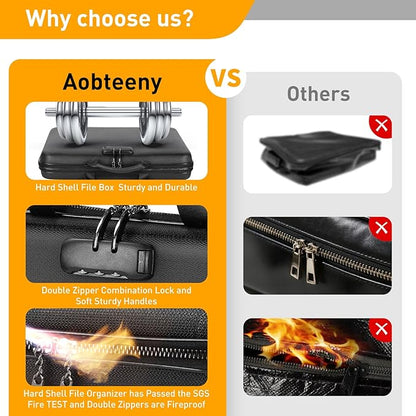 Fireproof Document Organizer with Lock, File Organizer Safe Box Fireproof Waterproof, Hard Shell Fire Proof Document Bag with 13 Pocket Accordion File Folders, Home Storage Office Organization
