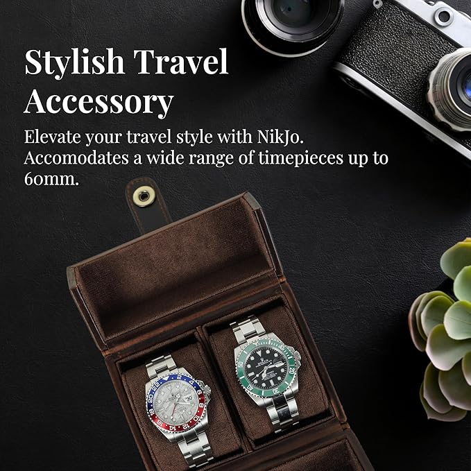 Dual-Opening Leather Watch Box with Detachable Cushions – Stylish Travel Watch Case for 2 Watches - Magnetic Snap Closure, Brown