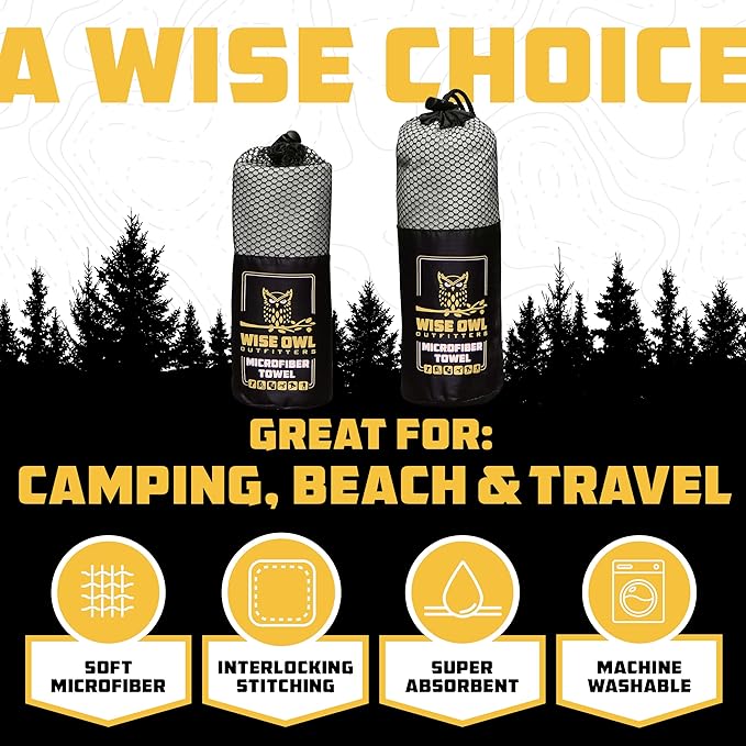 Wise Owl Outfitters Microfiber Camping Towel - Quick Dry Towel for Travel, Backpacking, Hiking, Beach, Gym & Yoga - Compact, Fast Drying & Lightweight