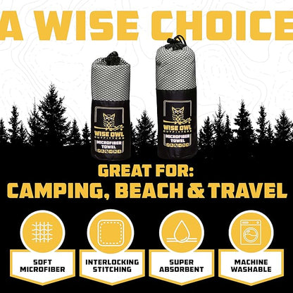 Wise Owl Outfitters Microfiber Camping Towel - Quick Dry Towel for Travel, Backpacking, Hiking, Beach, Gym & Yoga - Compact, Fast Drying & Lightweight