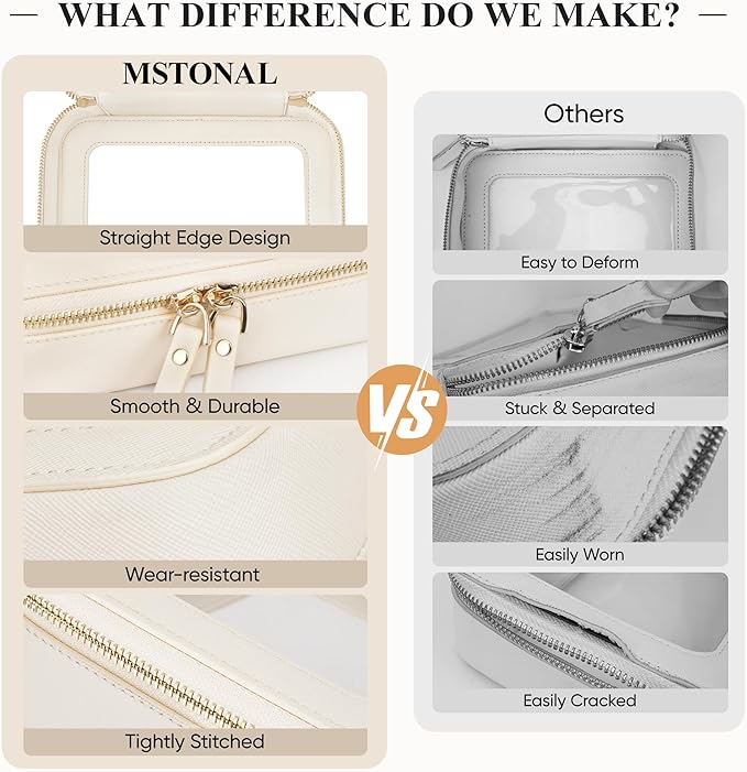 Clear Makeup Bag, Travel Toiletry Bag Cosmetic Case for Women, Waterproof Portable Make Up Skincare Pouch with Zipper, Compact Car Organizer Bag for Essentials, Mini & Medium, Beige