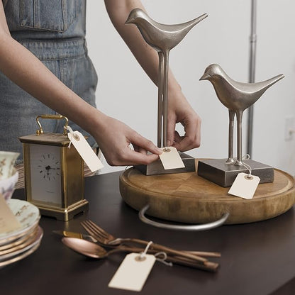 100 Small Manila Paper Tags with String - #1, 2 3/4” x 1 3/8” - Hang Shipping Labels with String Attached and Reinforced Hole, Pre-Strung Tags