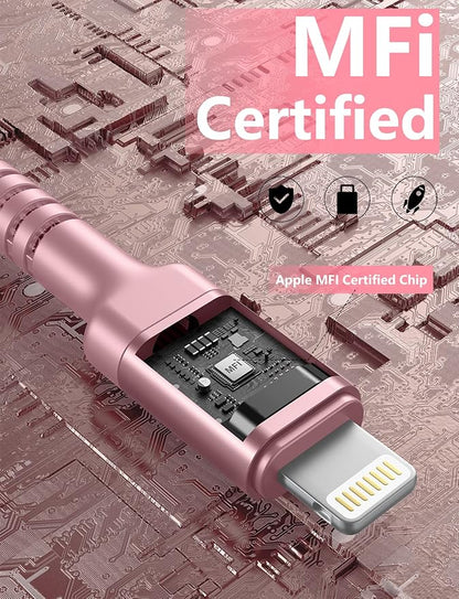 iPhone Charger Cable 3FT 2Pack, USB to Lightning Cable Extra Durable Braided, [Apple MFi Certified] iPhone Charging Cord USB A to Lightning Cable for iPhone 14 13 12 11 8 7 Pro Max and More (Pink)