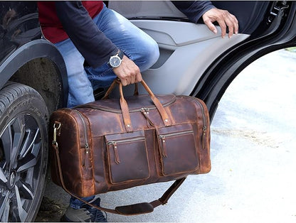 32" Vintage Duffel Classic Style with Modern Outlook Retro Thick Full Grain Cowhide Handmade Airplane Under seat Carry On Bags Leather Gym Overnight Luggage Bag