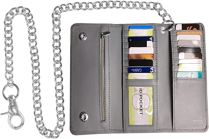 IBRO VINTAGE Motorcycle Chain Wallet for Men – Premium Cowhide Leather, RFID Tri-Fold Biker Wallet with Heavy Duty Chain for Bikers Truckers & Hunters, Credit Card Money Organizer Long Wallet