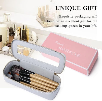 Pinkmik Makeup Brush Case Clear Travel Cosmetic & Toiletry Bag Small Makeup Bag with Zipper Purse Organizer Car Essential Bag for Women (Gray, SLIM)