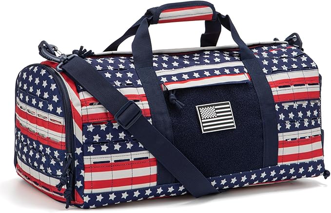 QT&QY 40L Military Tactical Duffel Bag For Men Sport Gym Bag Fitness Tote Travel Duffel Bags Training Workout Bag With Shoe Compartment Basketball Football Weekender Bag patriot Star Spangled