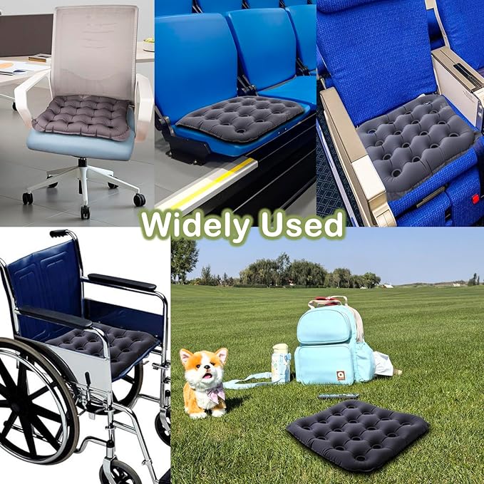 Inflatable Seat Cushion, Portable Air Seat Chair Cushions for Pressure Relief Breathable Waffle Square Seat Pad for Home Car Wheelchairs Office Chairs and Airplanes (1 Pack)